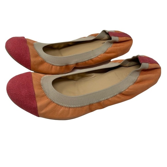 J.Crew Orange Leather Cap Toe Color Block Mila Ballet Flats Size 8 - Picture 1 of 11
